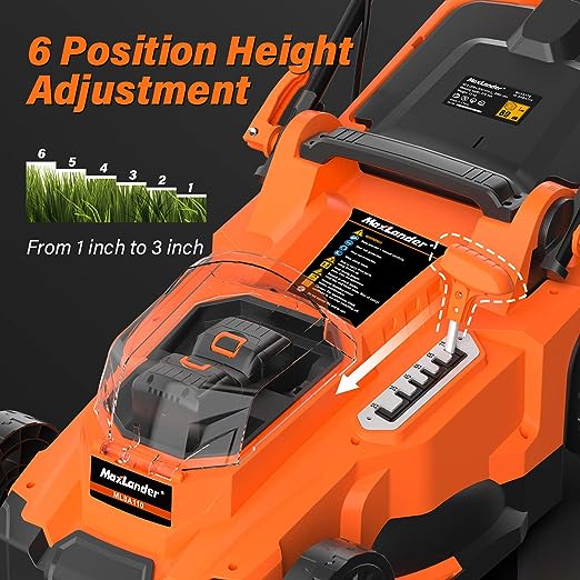 Maxlander 40V Lawn Mowers, 15'' Electric Lawn Mower Cordless (2-in-1), 2 PCS 4.0Ah Batteries and Charger Included