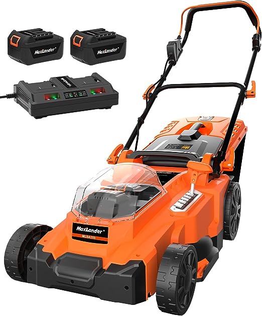 Maxlander 40V Lawn Mowers, 15'' Electric Lawn Mower Cordless (2-in-1), 2 PCS 4.0Ah Batteries and Charger Included