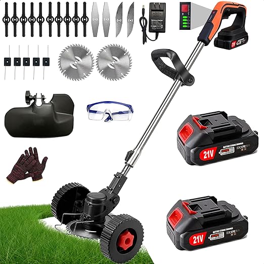 Cordless grass trimmer/shrub cuttter with 1h long-lasting battery weed wacker, grass trimmer, lawn mower Tanutil weed wacker package includes weed wacker, battery, fast charger, blades What's In Your Package? 1 X weed wacker 1 X Battery 1 X Fast Charger 1
