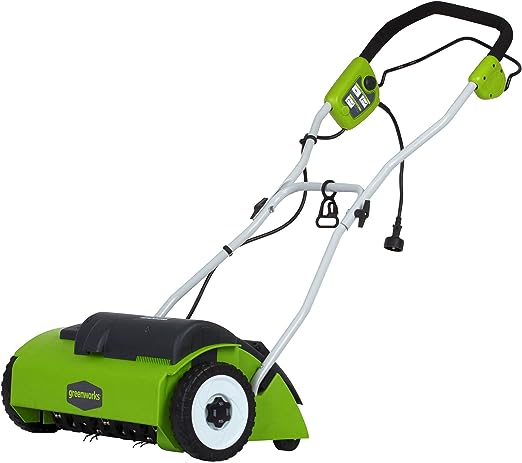 Scotts Outdoor Power Tools LSW70026S 26-Inch Push Lawn Sweeper, Black/Green & Greenworks 10 Amp 14” Corded Electric Dethatcher (Stainless Steel Tines)