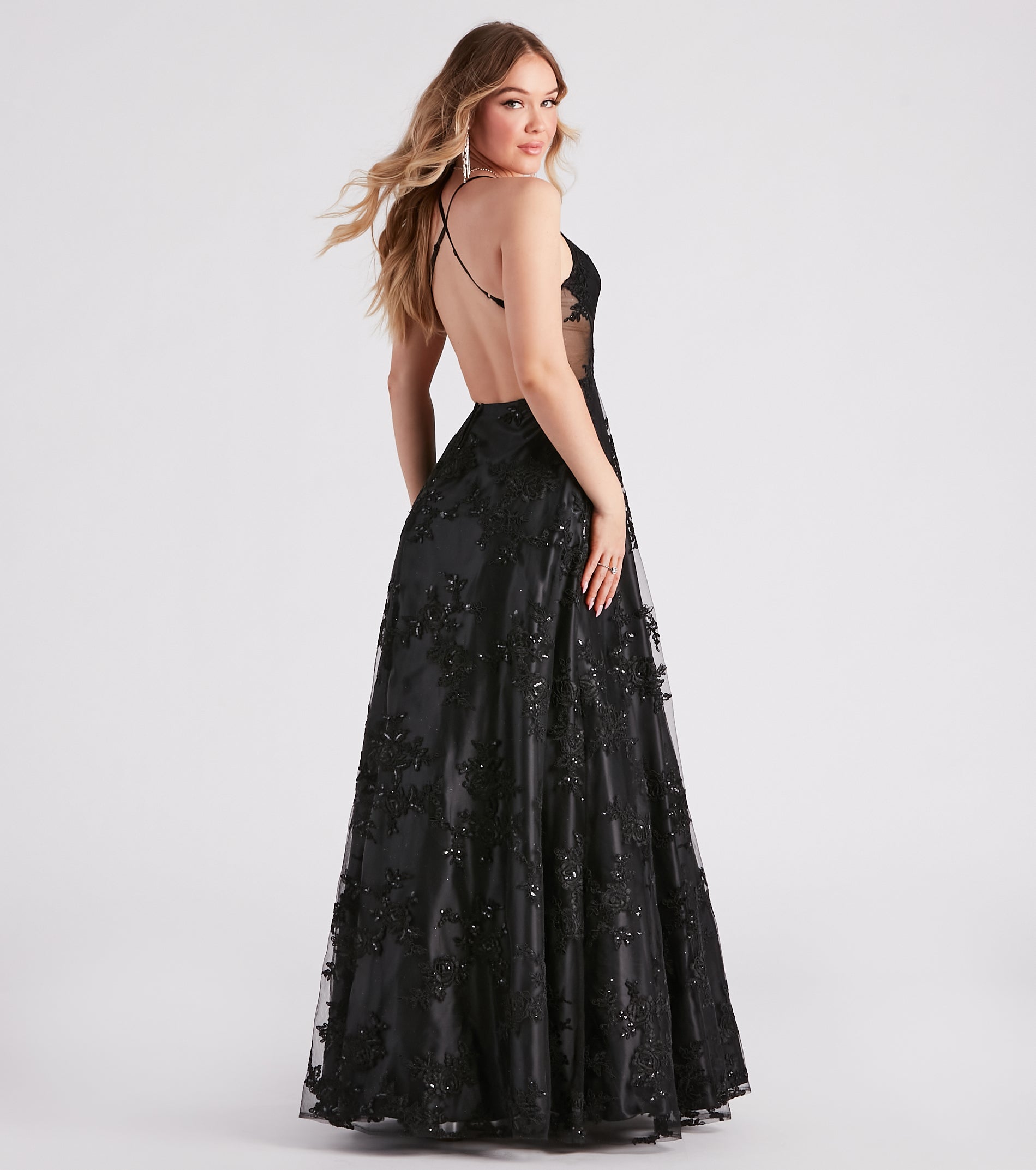 Monica Sequin Embroidered Lace Ball Gown