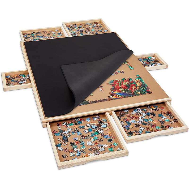 SkyMall 1500 Piece Puzzle Board W/Mat， 27” x 35” Wooden Jigsaw Puzzle Table