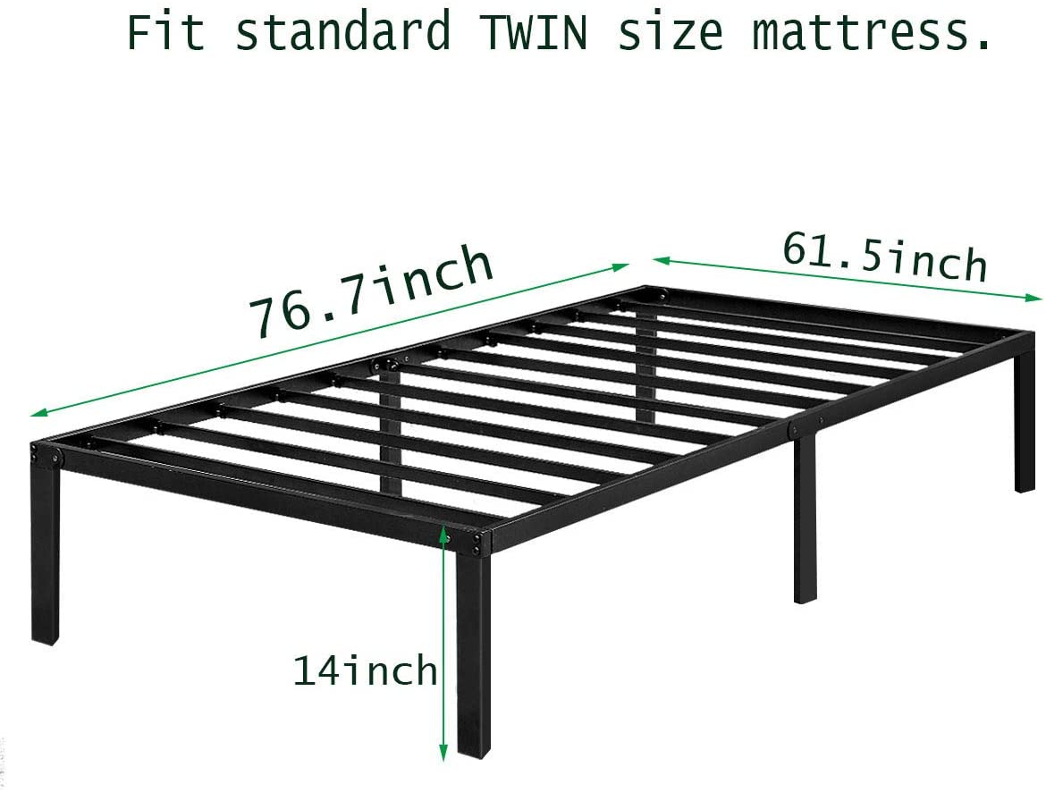 FOYUEE Twin Platform Bed Frame 14" Tall, No Box spring Needed with Storage for Kids Girls Boys, Black Metal