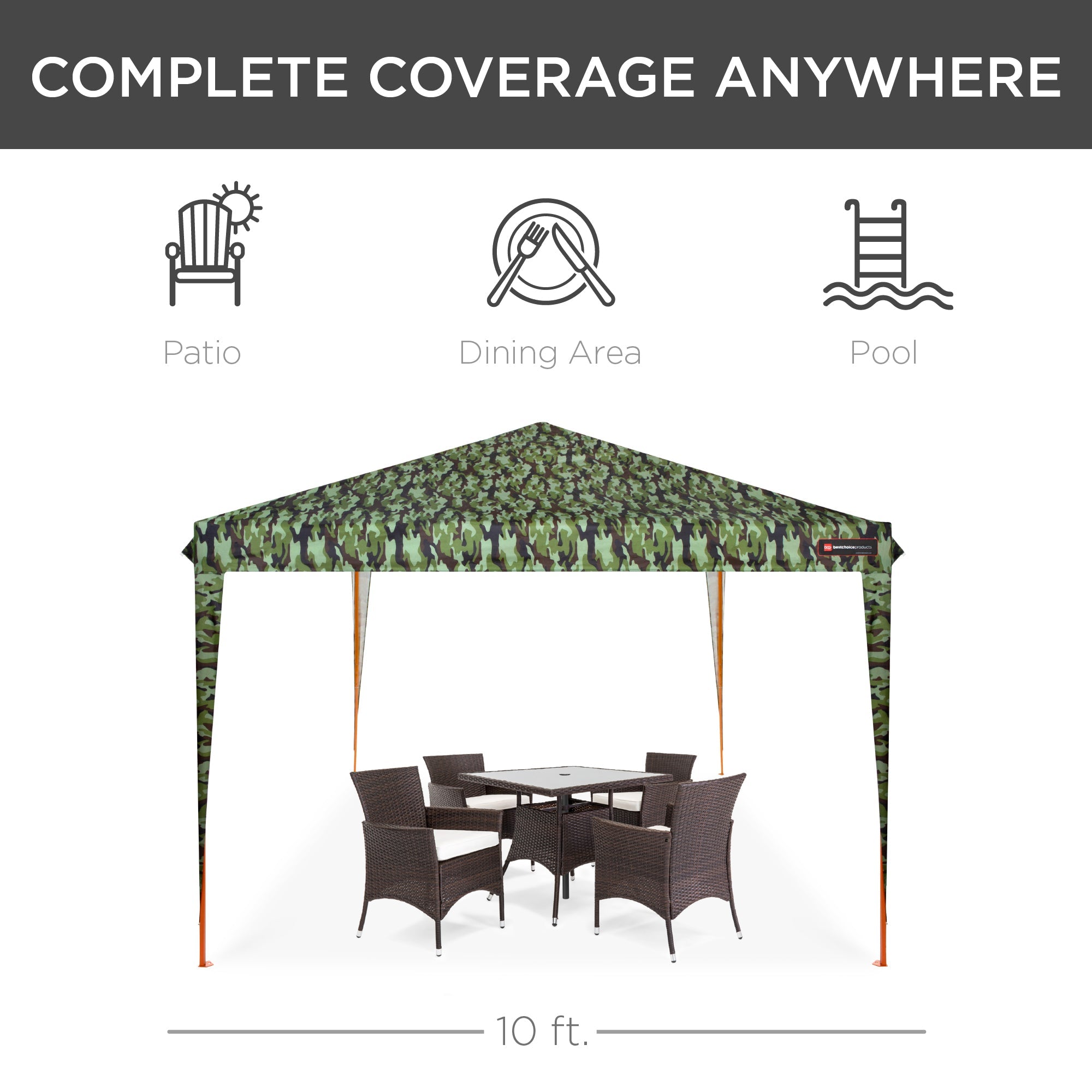 Best Choice Products 10x10ft Outdoor Portable Adjustable Instant Pop Up Gazebo Canopy Tent w/ Carrying Bag - Camo