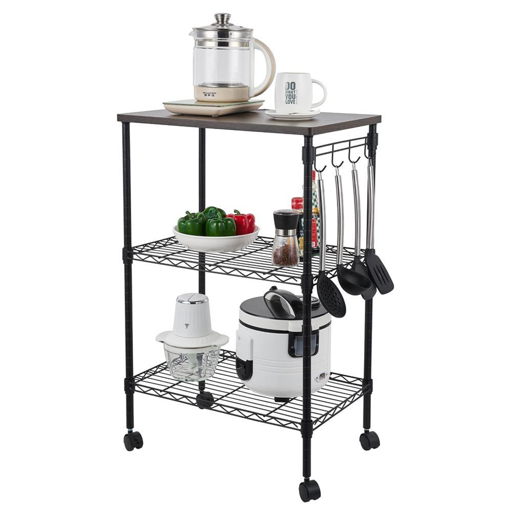 SalonMore 3 Tier Heavy Duty Kitchen Grade Wire Rolling Cart Service Cart with Wheels， Utility Shelf Plant Display Shelf， Black