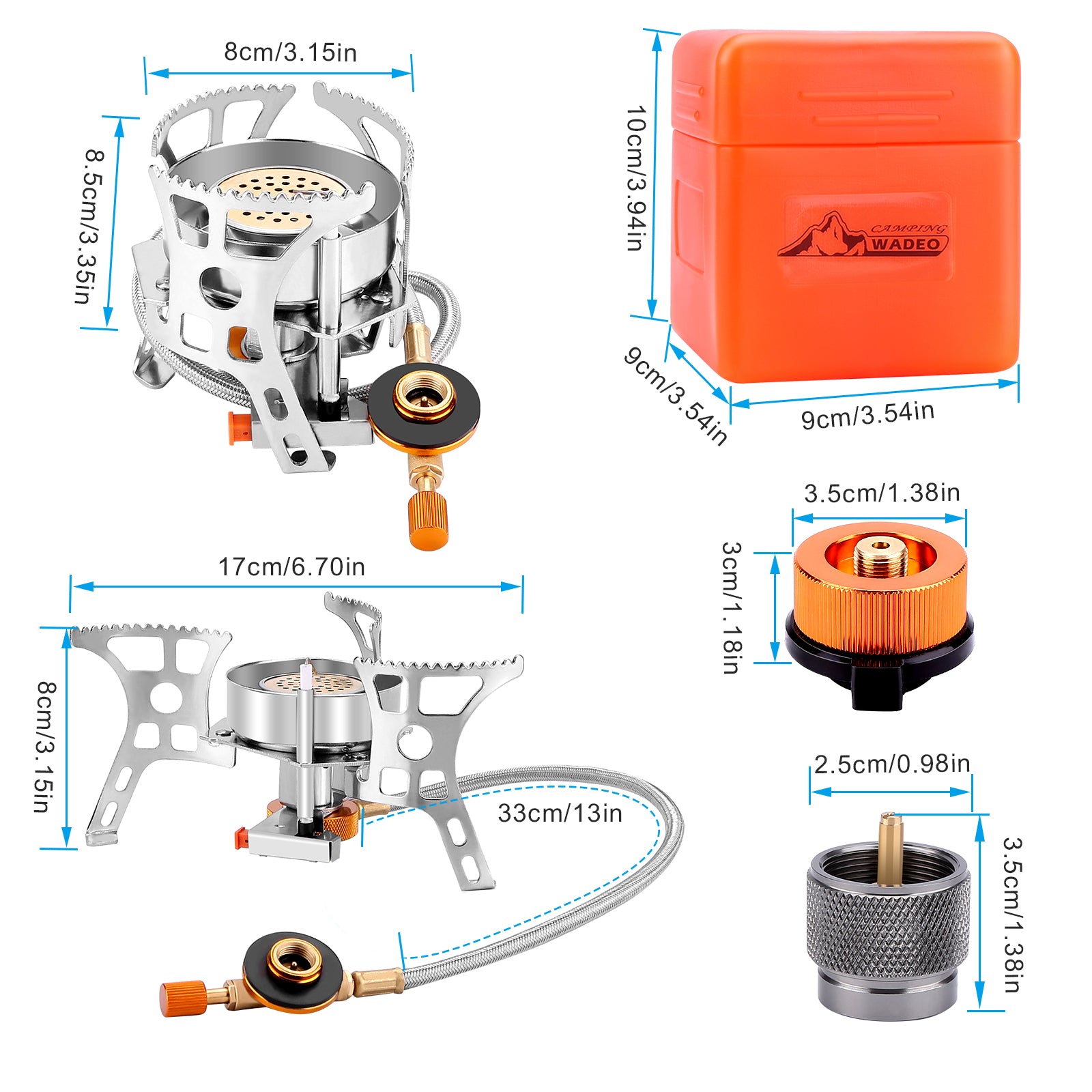 WADEO Portable Backpacking Stove, 3900W Windproof Camping Gas Stove with Piezo Ignition, 1LB Propane Tank Adapter, Butane Adapter for Outdoor Camping, Hiking and Picnic