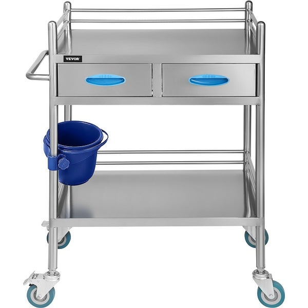 Lab Serving Cart Utility Cart with Two-Story Rolling Cart with Two Drawers for Lab Equipment Use Grade Stainless Steel - - 37062794
