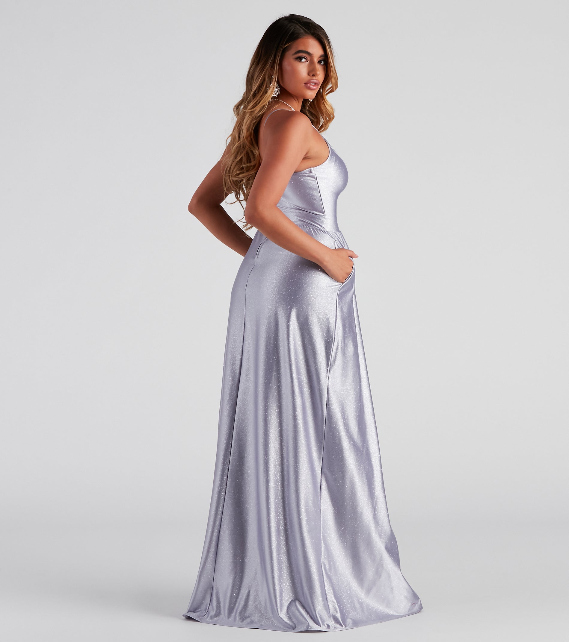 Riley Glitter Satin A-Line Formal Dress