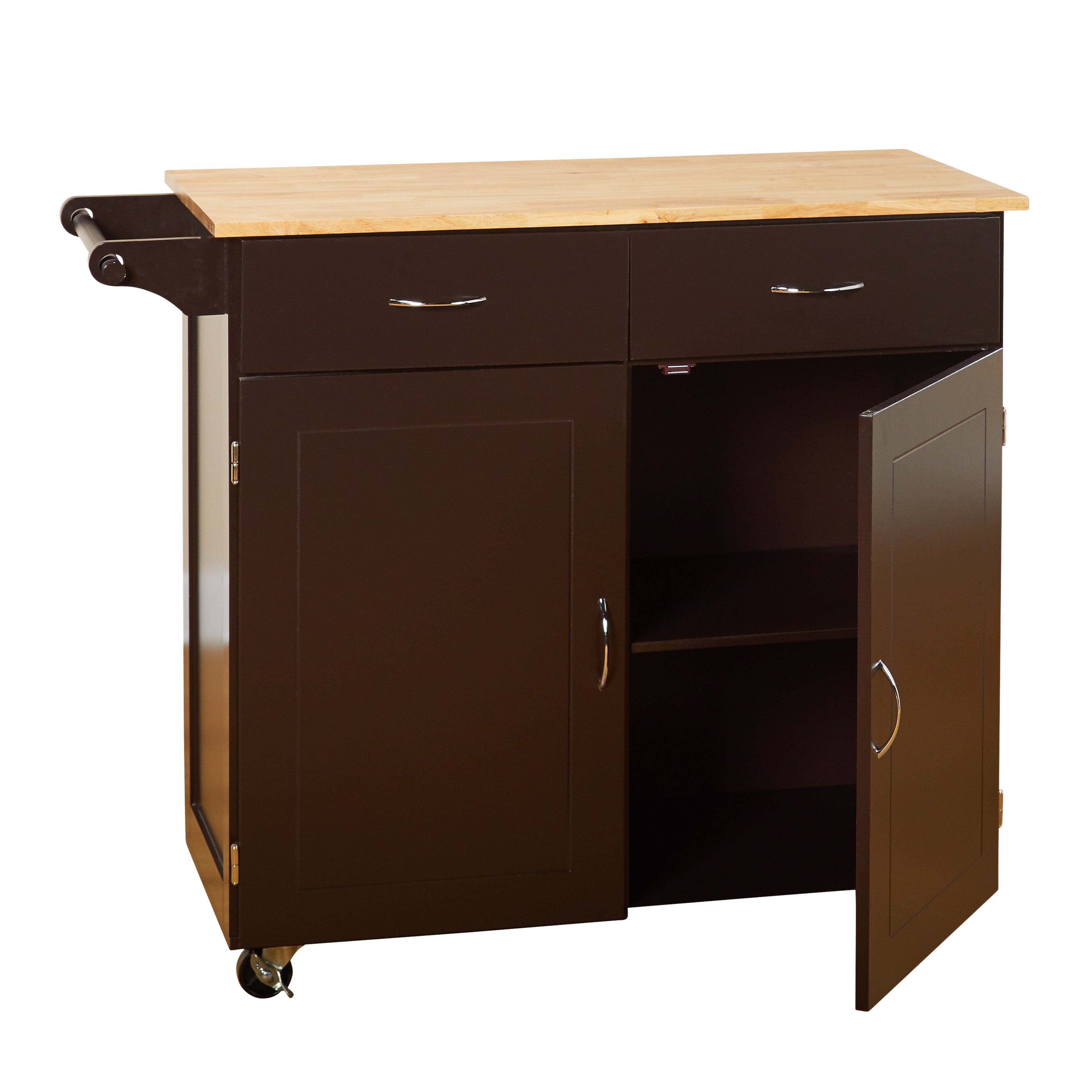 TMS Large Kitchen Cart with Rubber wood Top， Espresso