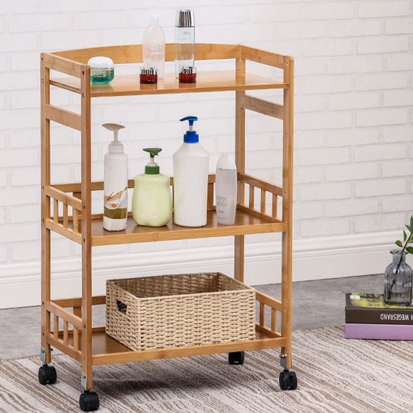 3 Tier Serving Trolley Carter Rolling Bar with Removable Trays - 20.8 x 11.8x31.4 inch - - 37250556