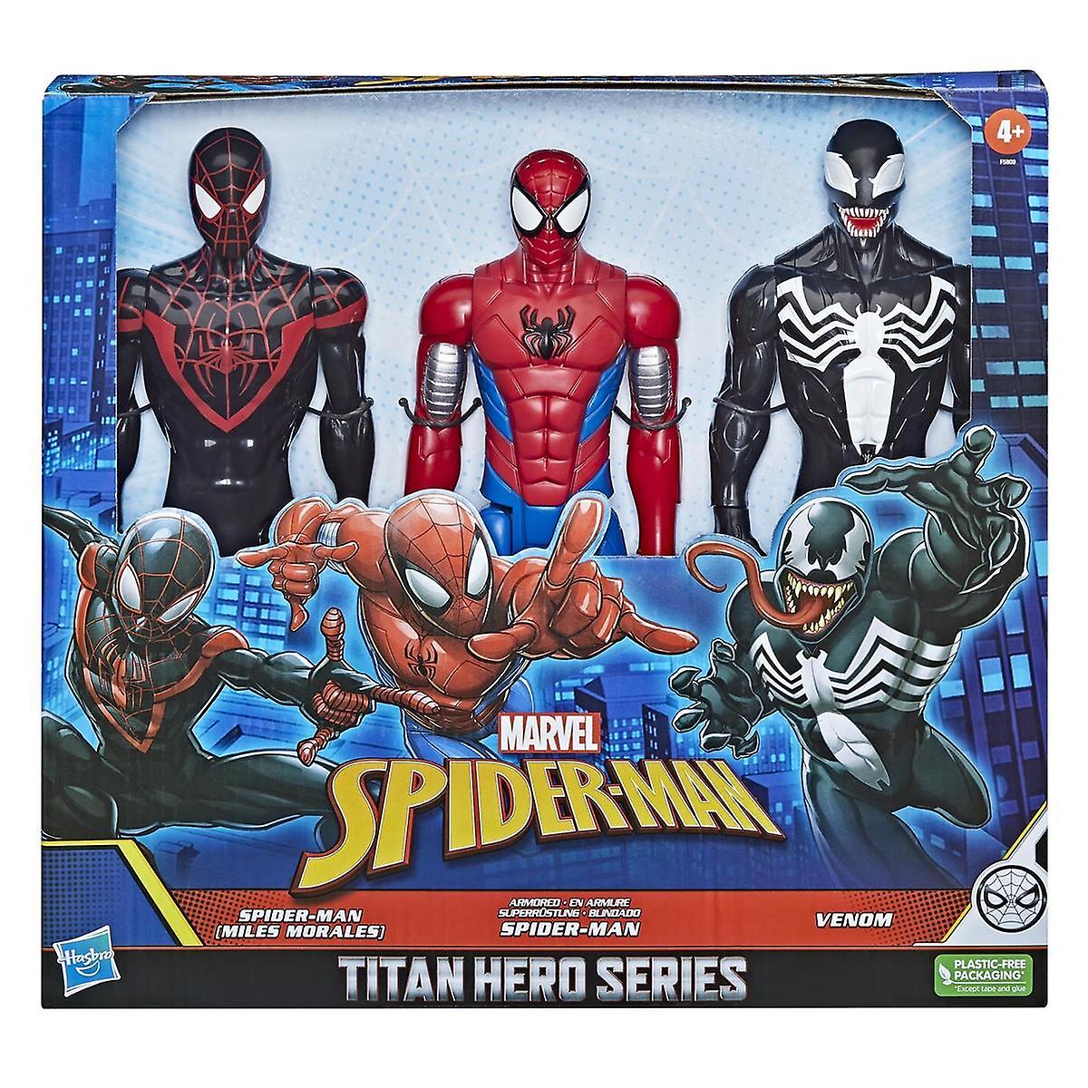 3 Pack Spider-Man Spider-Man， Venom and; Miles Morales Titan Hero Series Figures