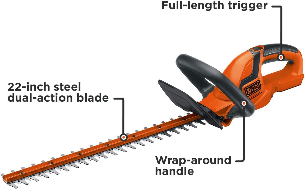 BLACK+DECKER 20V MAX Cordless Hedge Trimmer， 22-Inch， Tool Only (LHT2220B)