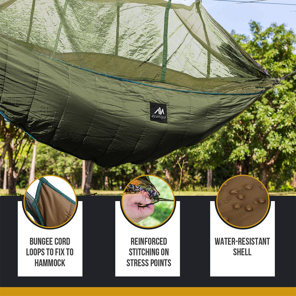 Double Camping Hammock With Mosquito Net+Supersized Underquilt of Hammock,Mesh And Hammock Closed Connection,Warm Blanket Bottom Insulation.Portable For Camping，Hiking Backpacking Travel