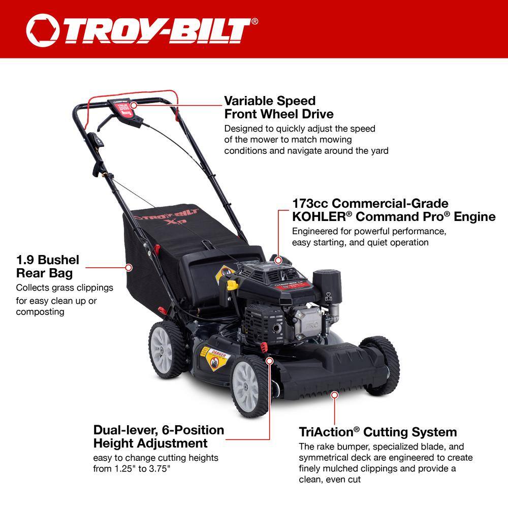 Troy-Bilt TB240K XP XP?21 in. 173cc Kohler Engine 3-in-1 Gas Self-Propelled Mower with Front Wheel Drive Lawn Mower