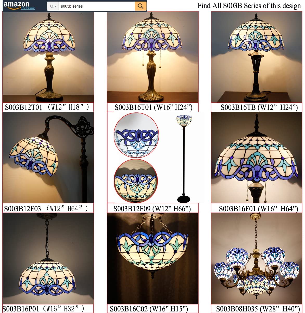 SHADY  Table Lamp Navy Blue Baroque Stained Glass Style Desk Bedside Reading Light 12X12X18 Inches Decor Bedroom Living Room Home Office S003B Series