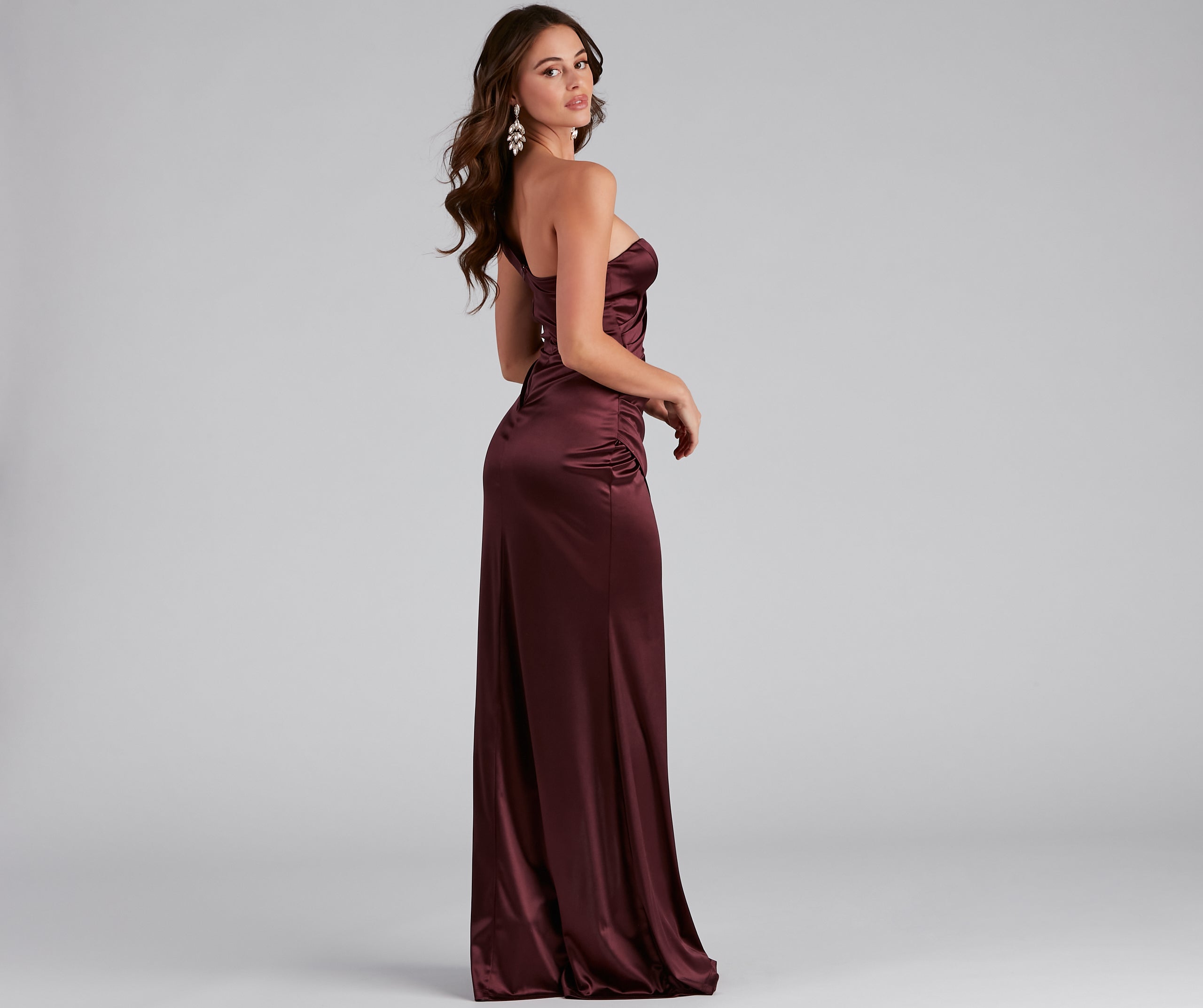 Darlene Formal Satin Wrap Slit Long Dress