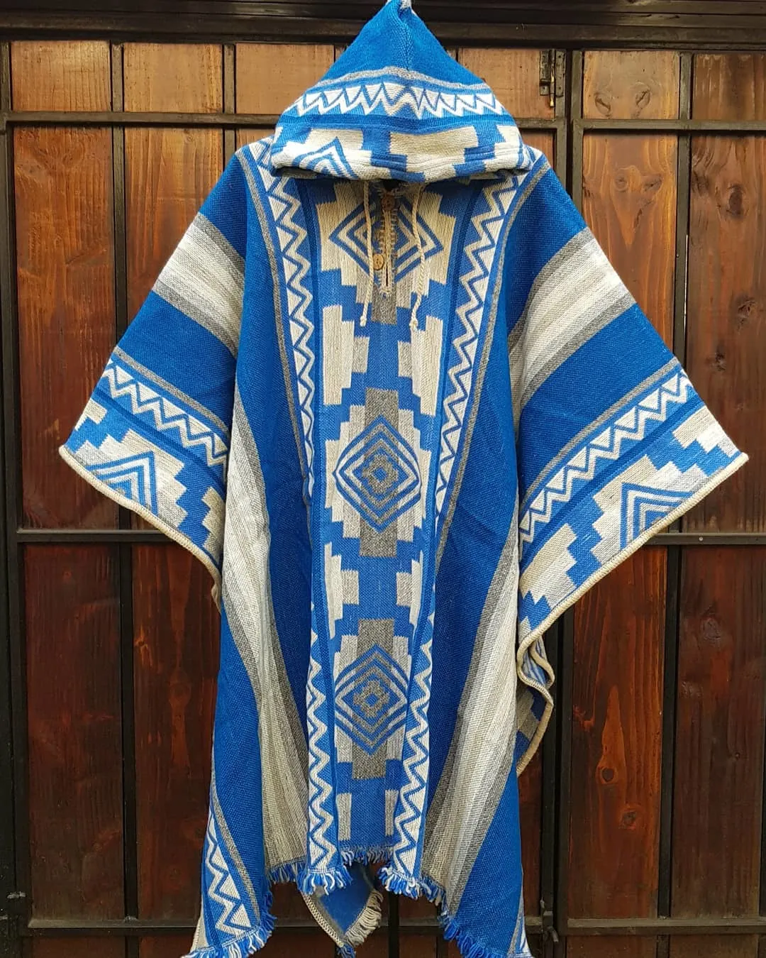Ethnic Striped Geometric Printed Casual Hooded Cloak