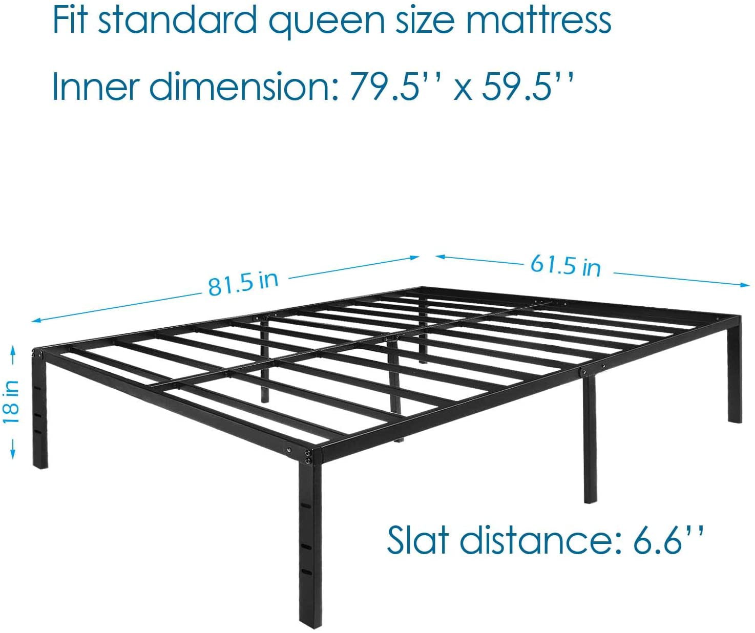 FOYUEE Queen Platform Bed Frame 18" Tall, Bedframe No Box Spring Needed with Storage Metal Black