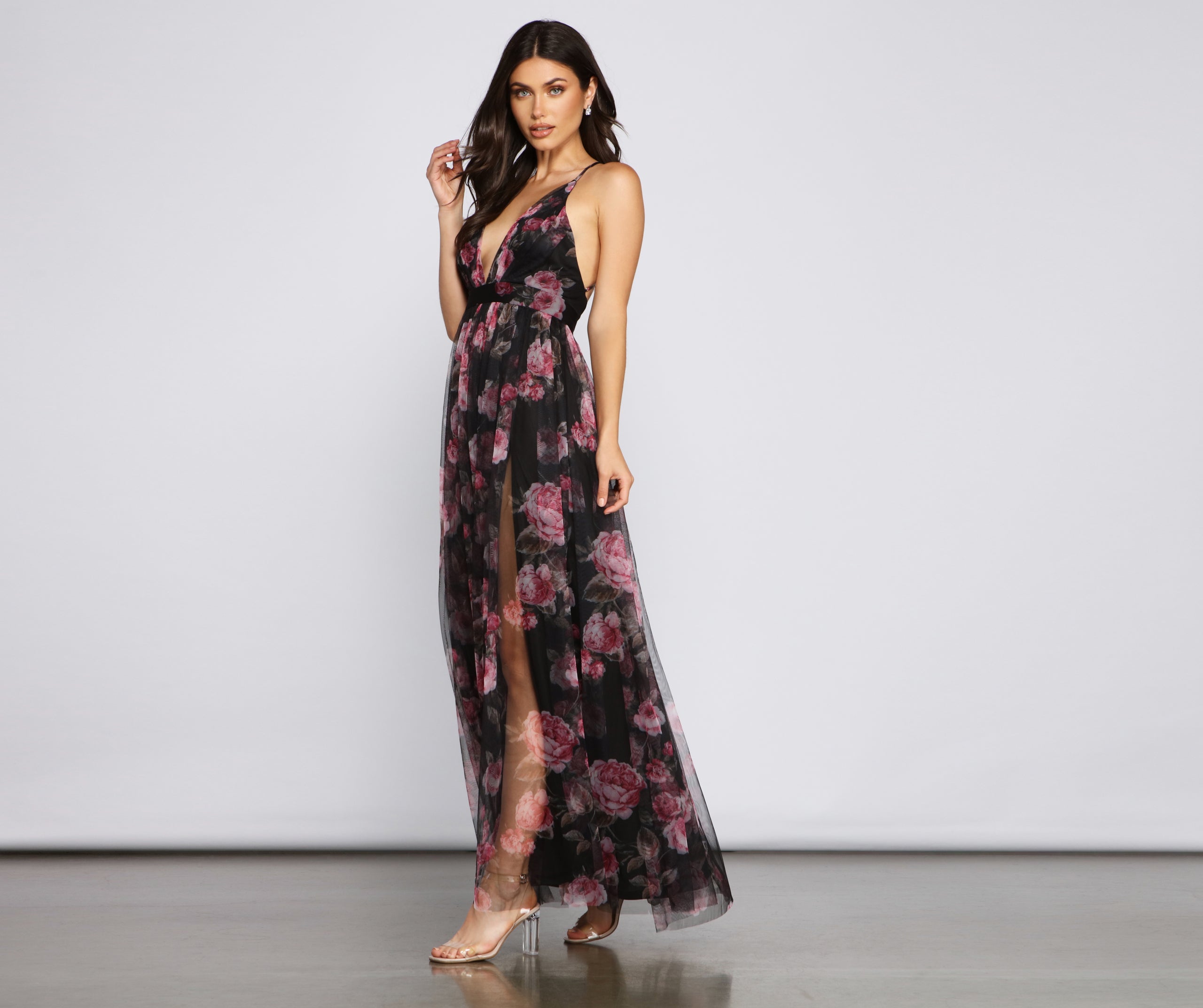 Aubrey Floral Mesh A-Line Dress