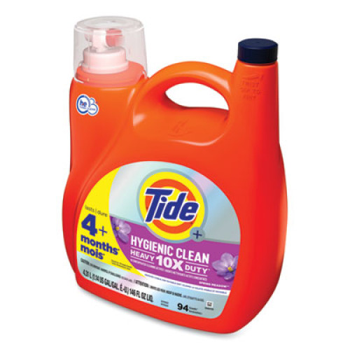 Procter and Gamble Tide Hygienic Clean Heavy 10x Duty Liquid Laundry Detergent， Spring Meadow Scent， 146 oz Pour Bottle， 4/Carton (09449)