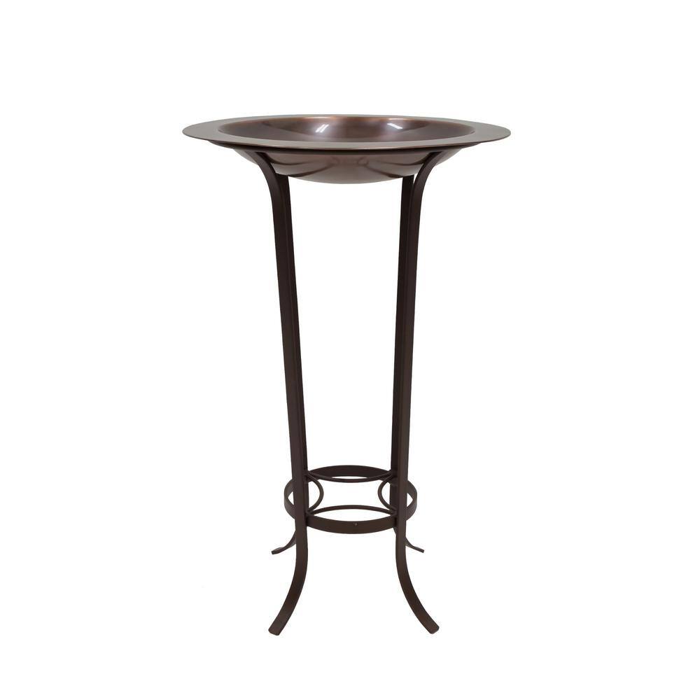 ACHLA DESIGNS 18 in. Dia， Round Antique Finished Brass Classic Copper Iron Birdbath with Roman Bronze Wrought Iron Tulip Stand BB-12-S19