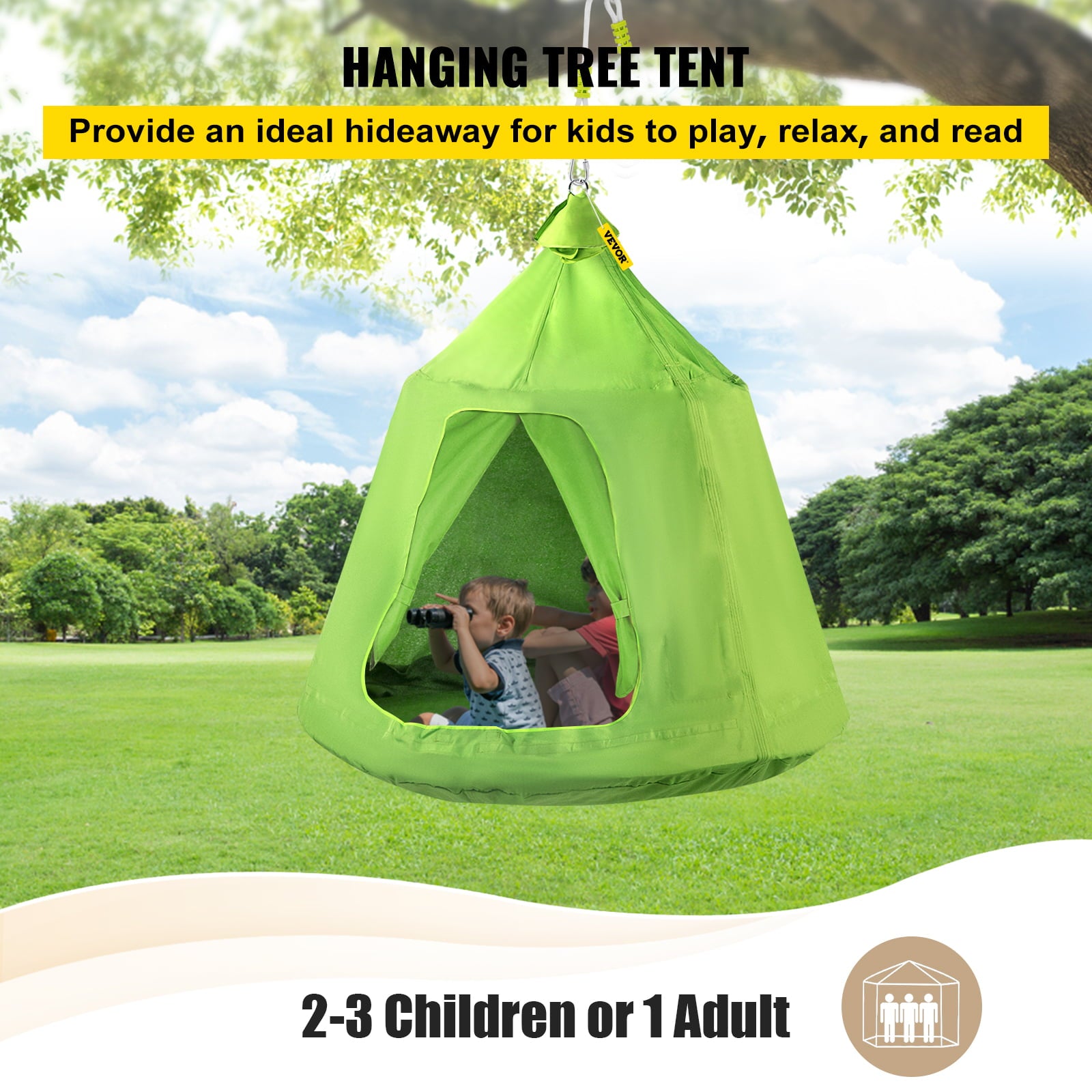 VEVORbrand 43" Hanging Tree Tent for Kids & Adult, Max.440lbs Capacity  Indoor Outdoor Swing Tree Tent Hammock Green