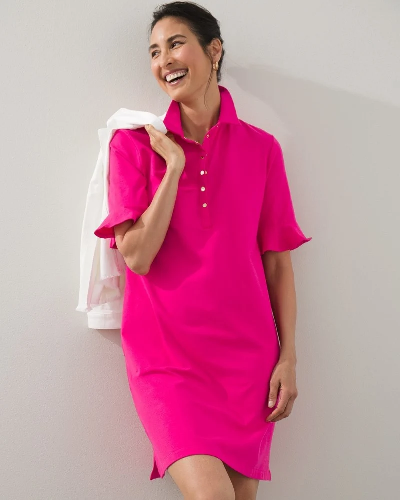 UPF Ruffle Sleeve Polo Dress Haute Pink