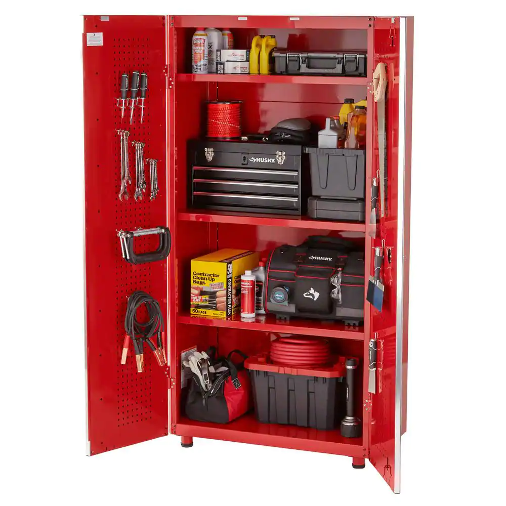 Husky G3602TR-US Ready-to-Assemble 24-Gauge Steel Freestanding Garage Cabinet in Red (36 in. W x 72 in. H x 18 in. D)