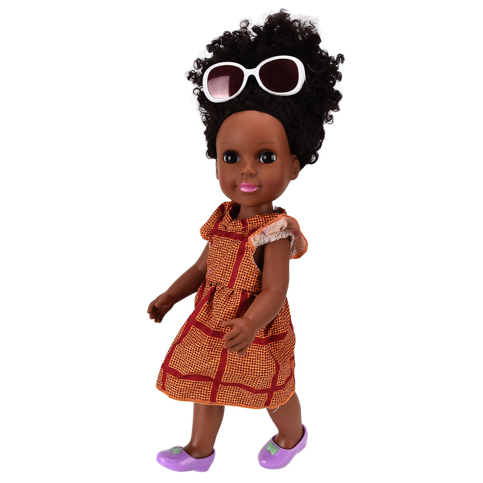 14in Black Baby Doll American African Realistic Vinyl Girl Toy For Children Birthday Gifts
