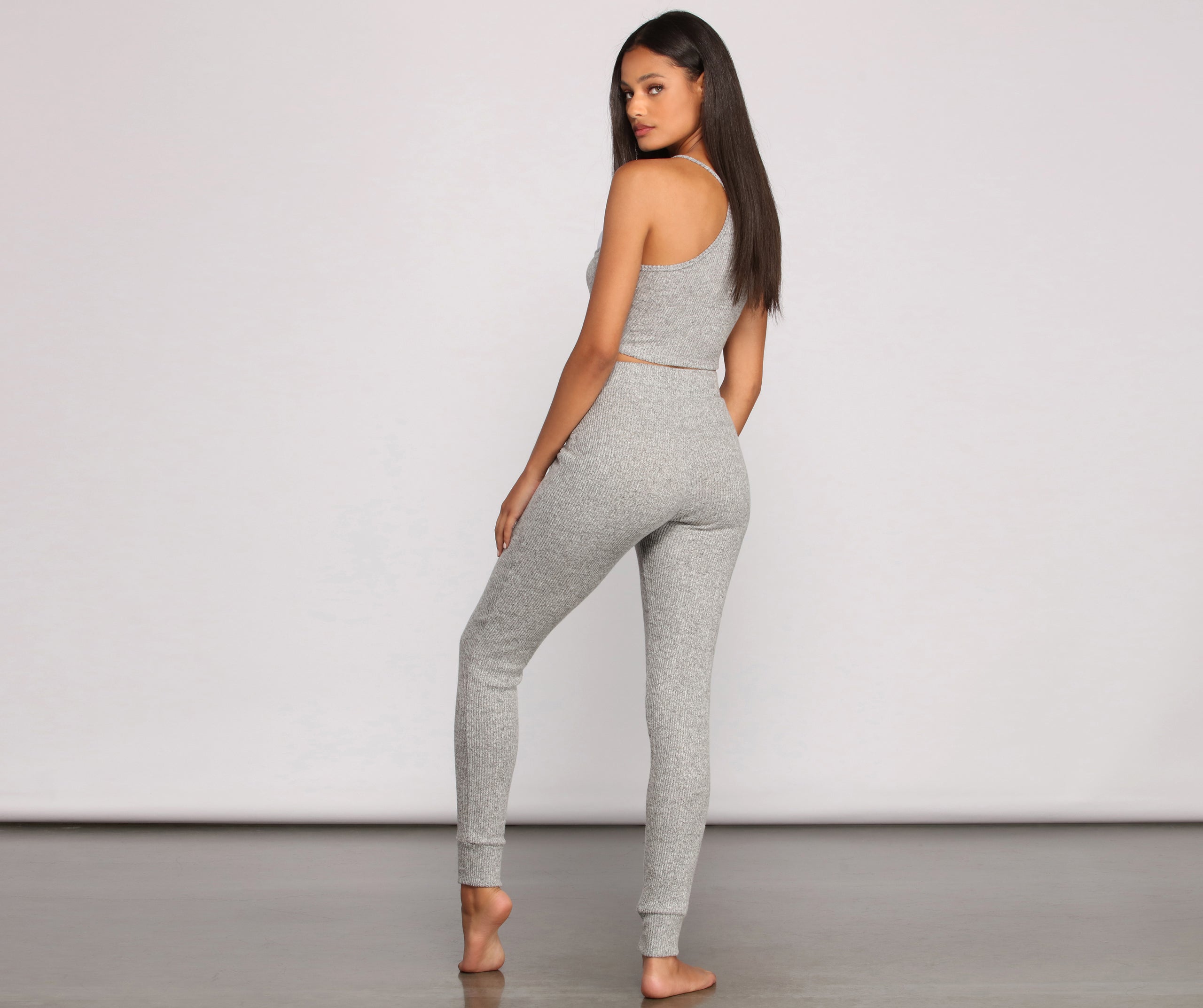 Casual Ribbed Knit Pajama Tank And Leggings Set