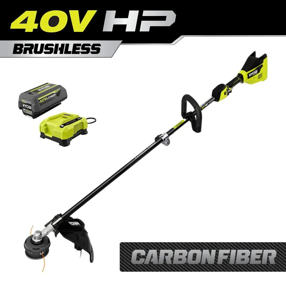 RYOBI 40V HP Brushless 15 in. Cordless Carbon Fiber Shaft Attachment Capable String Trimmer with 4.0 Ah Battery and Charger RY40290
