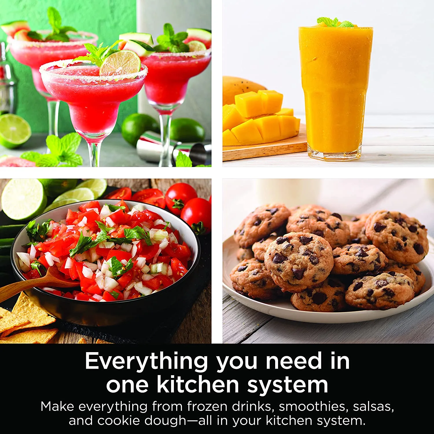 Mega Kitchen System, 72 oz. Pitcher, 8-Cup Food Processor, 16 oz. Single Serve Cup, 1500-Watt, Black