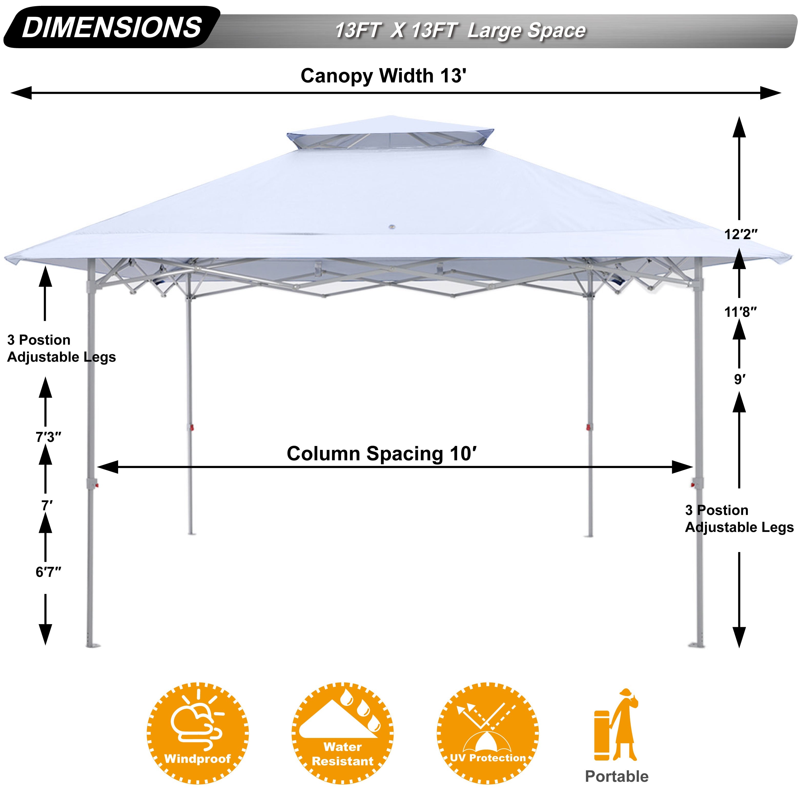 ABCCANOPY 13 ft x13 ft Outdoor Gazebo Pop up Sun Shade Canopy Tent, White