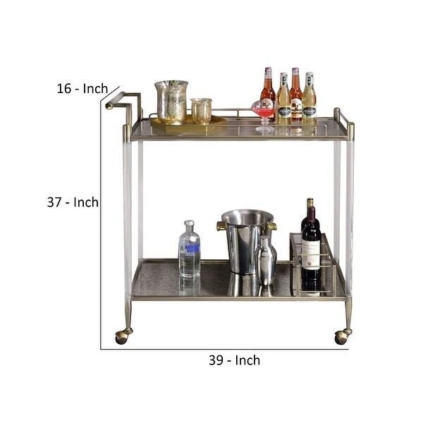 2 Tier Serving Cart with Acrylic and Metal Frame， Brass - - 36012423