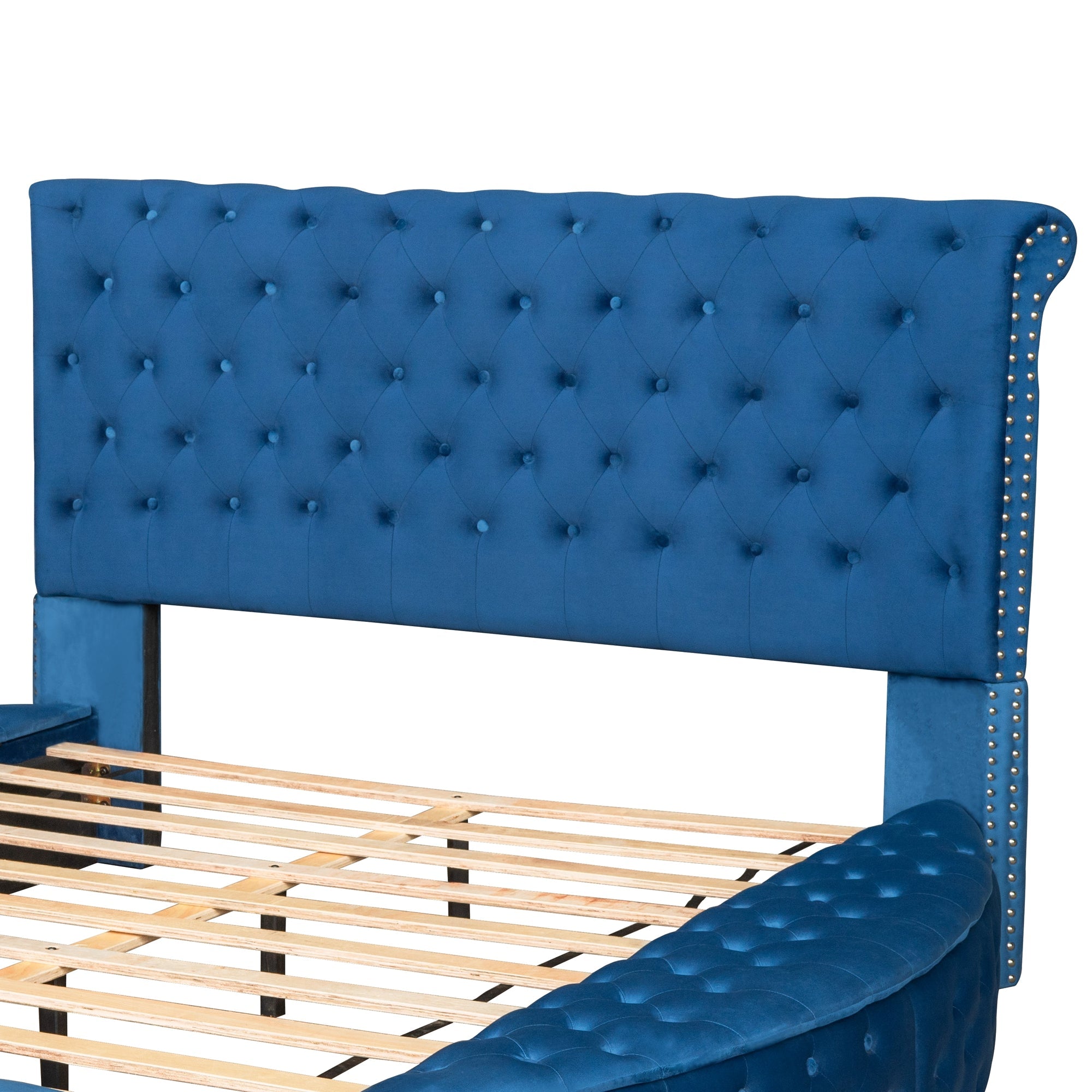 Full Round Upholstery Kids Platform Bed with Storage on Both Sides , Blue