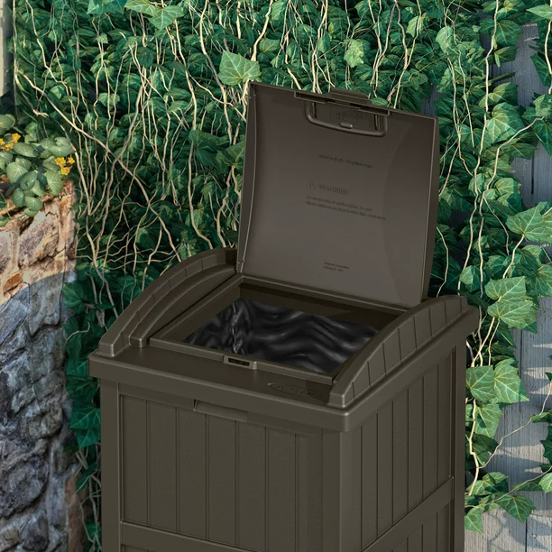 Suncast GH1732J Trashcan Hideaway Outdoor Garbage Waste Bin， Java， 33 Gallon
