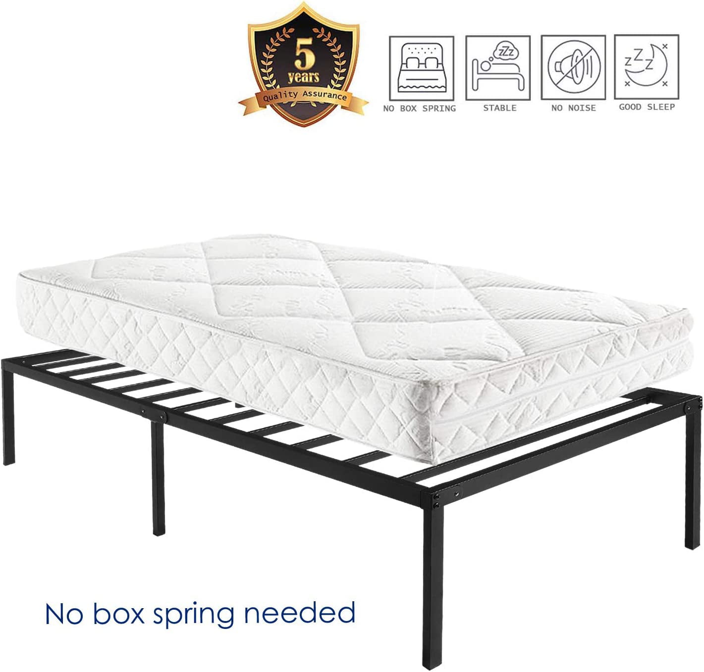 FOYUEE Twin Platform Bed Frame 18" Tall, No Box Spring Needed with Storage for Kids Girls Boys, Black Metal