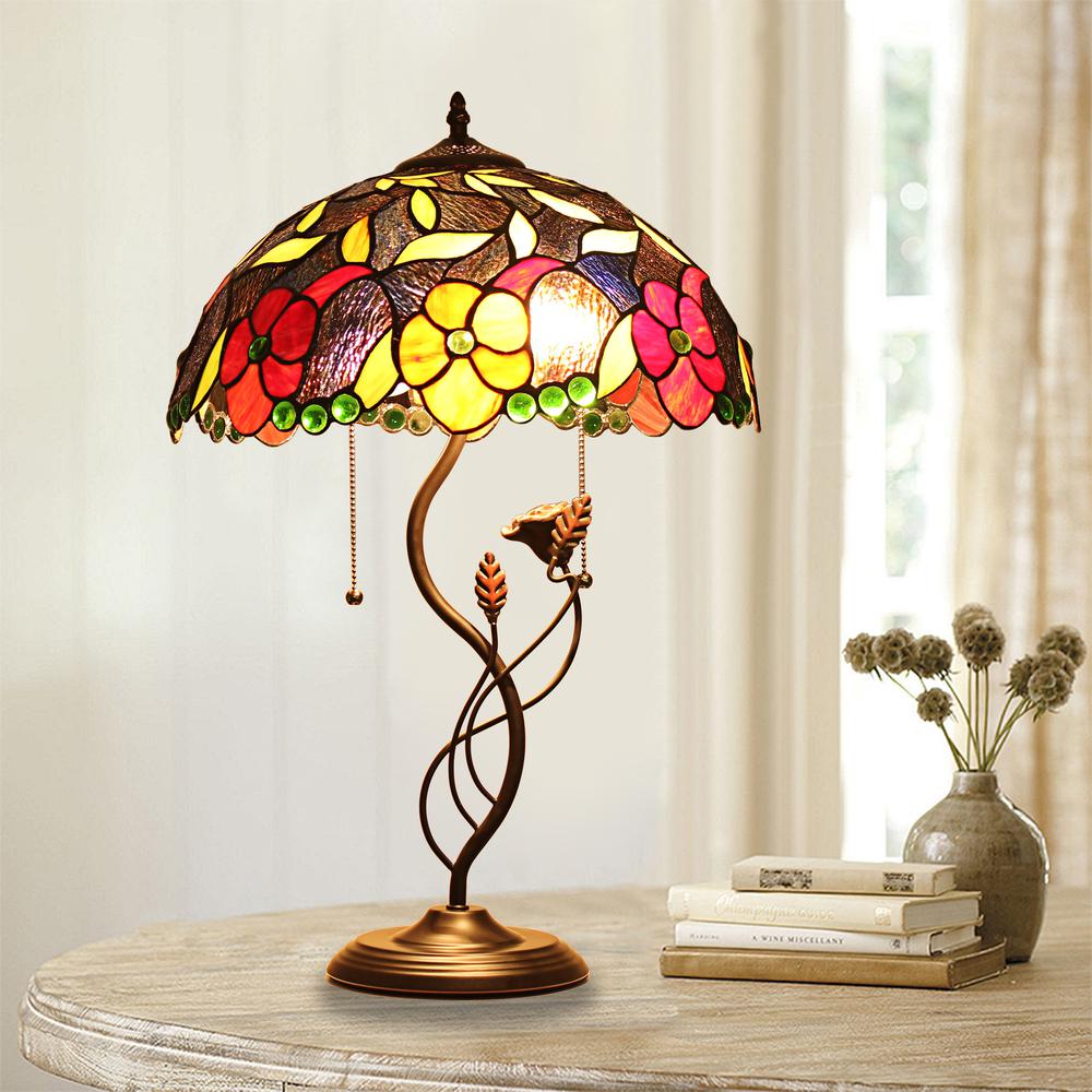 CHLOE Mariebelle -Style Floral Stained Glass Table Lamp 16" Width