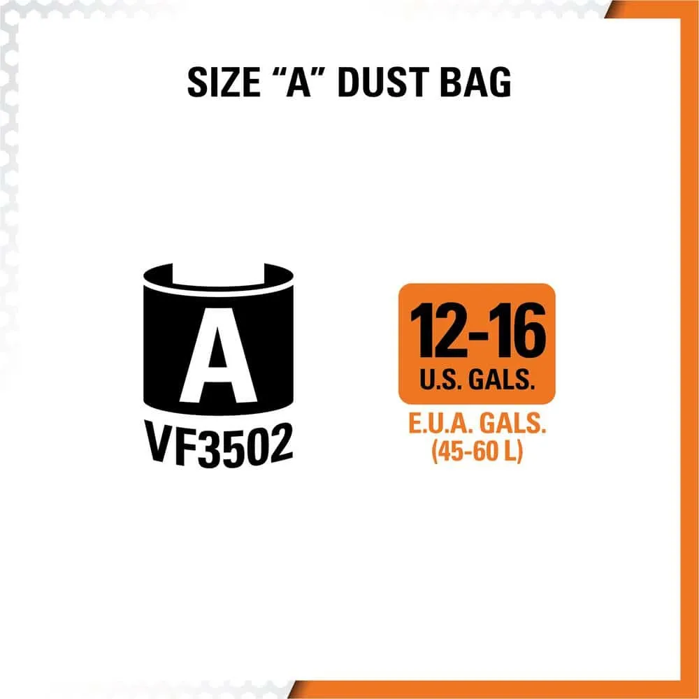 RIDGID High-Efficiency Size A Dust Collection Bags for 12 to 16 Gallon RIDGID Wet/Dry Shop Vacuums (6-Pack) VF3502A