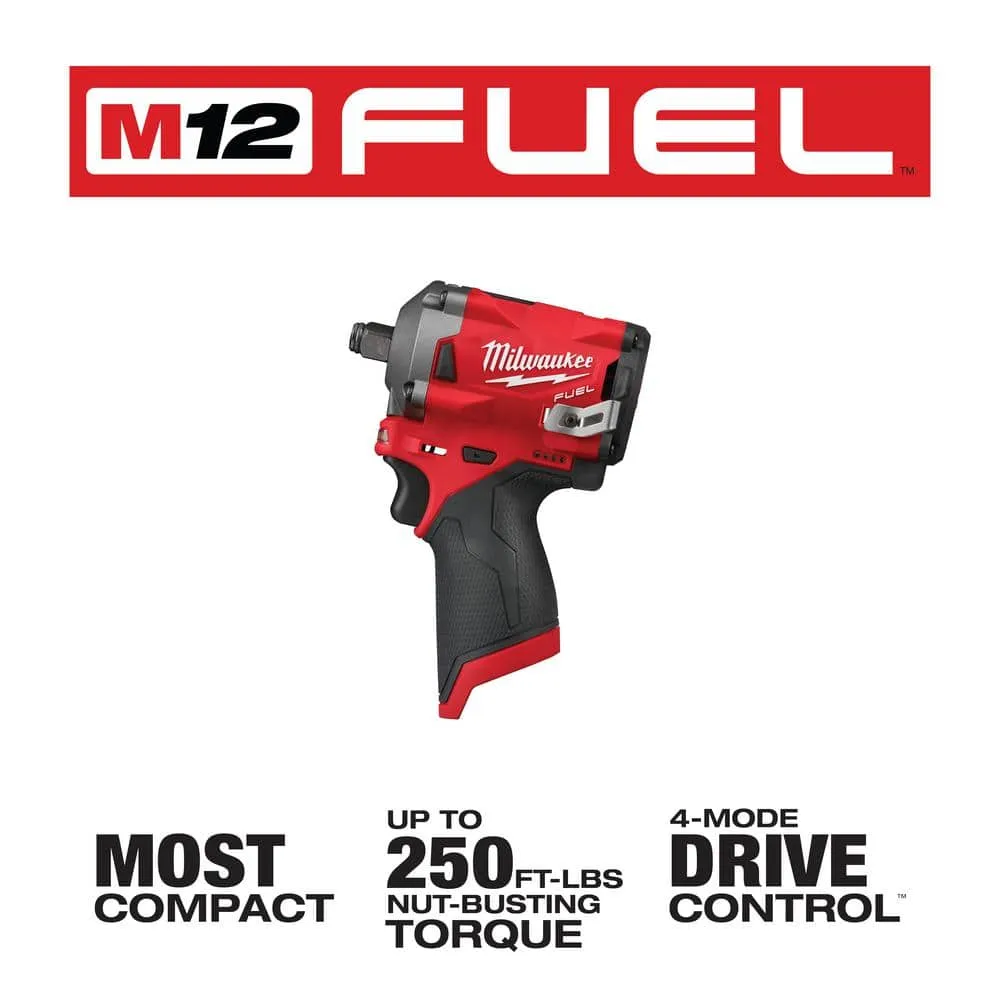 Milwaukee M12 FUEL 12V Lithium-Ion Brushless Cordless Stubby 1/2 in. Impact Wrench (Tool-Only) 2555-20