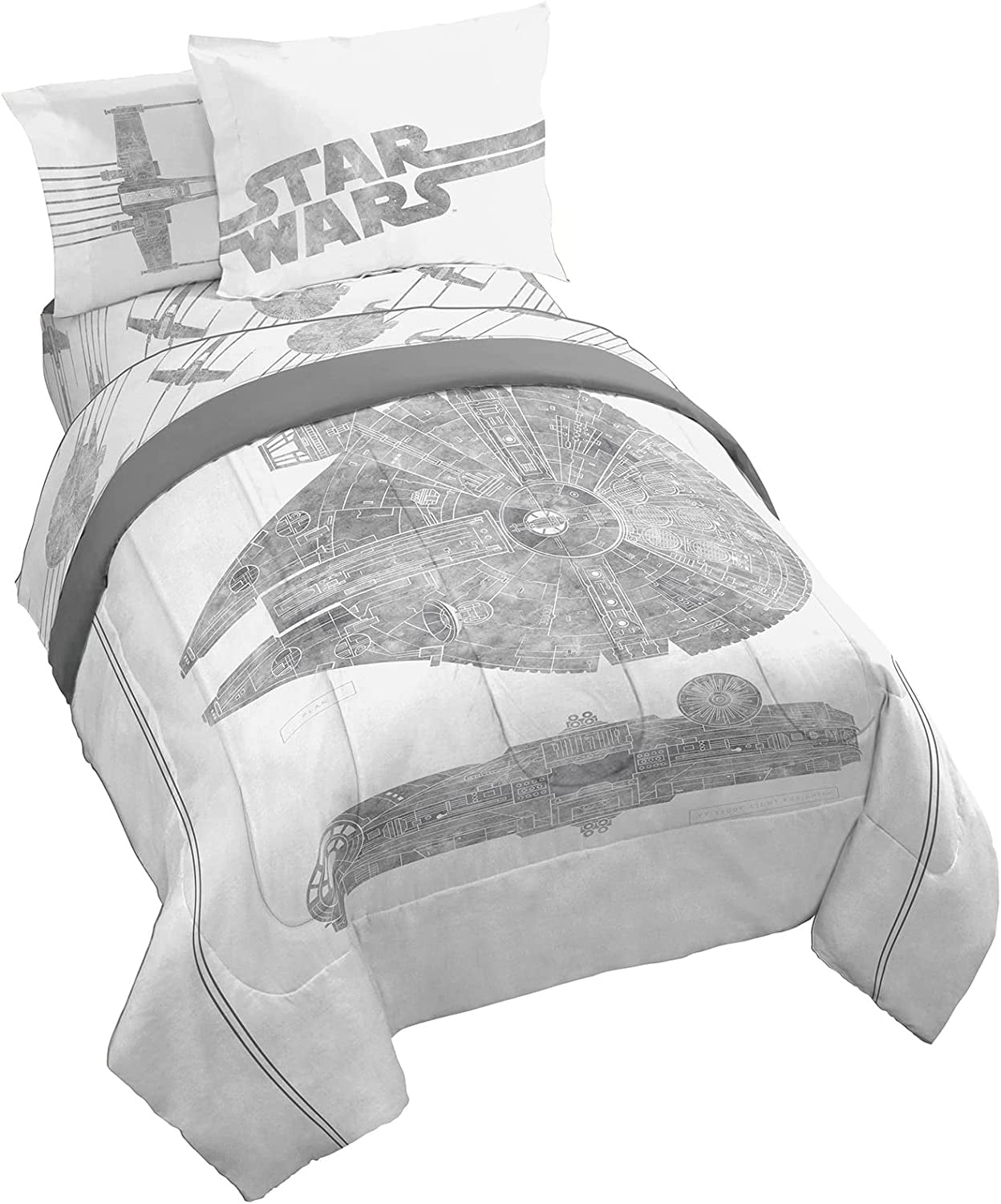 Star Wars Falcon Schematics 7 Piece Full Size Bed Set, 100% Microfiber, Kids Bedding
