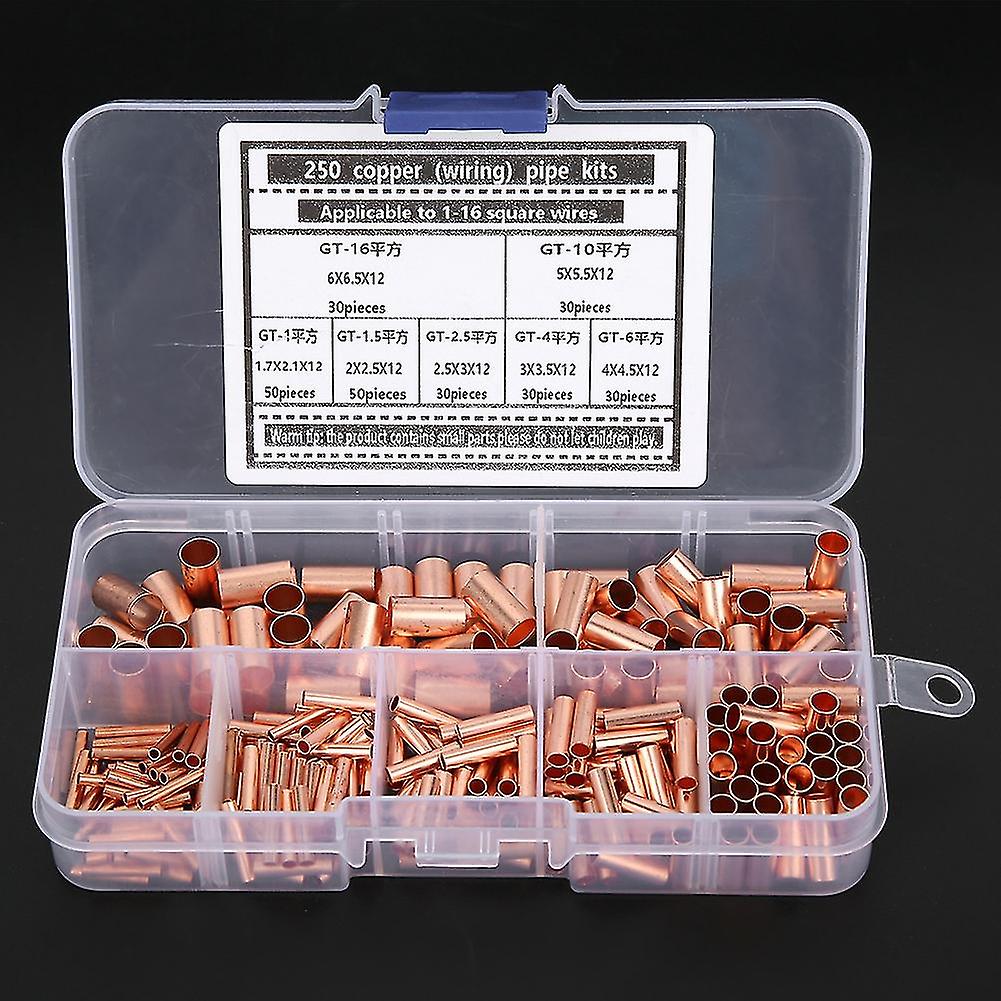 250Pcs Copper Tube Connector Kits Terminal Connecting Set Wire Hardware Supplies