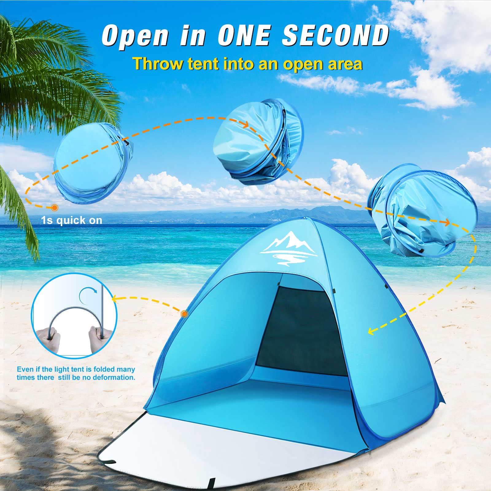 2-3 Person Pop up Beach Tent Sun Shelter UPF 50+ Anti-UV Blusmart Portable Waterproof Fishing Camping Tent W/ Carry Bag， Blue