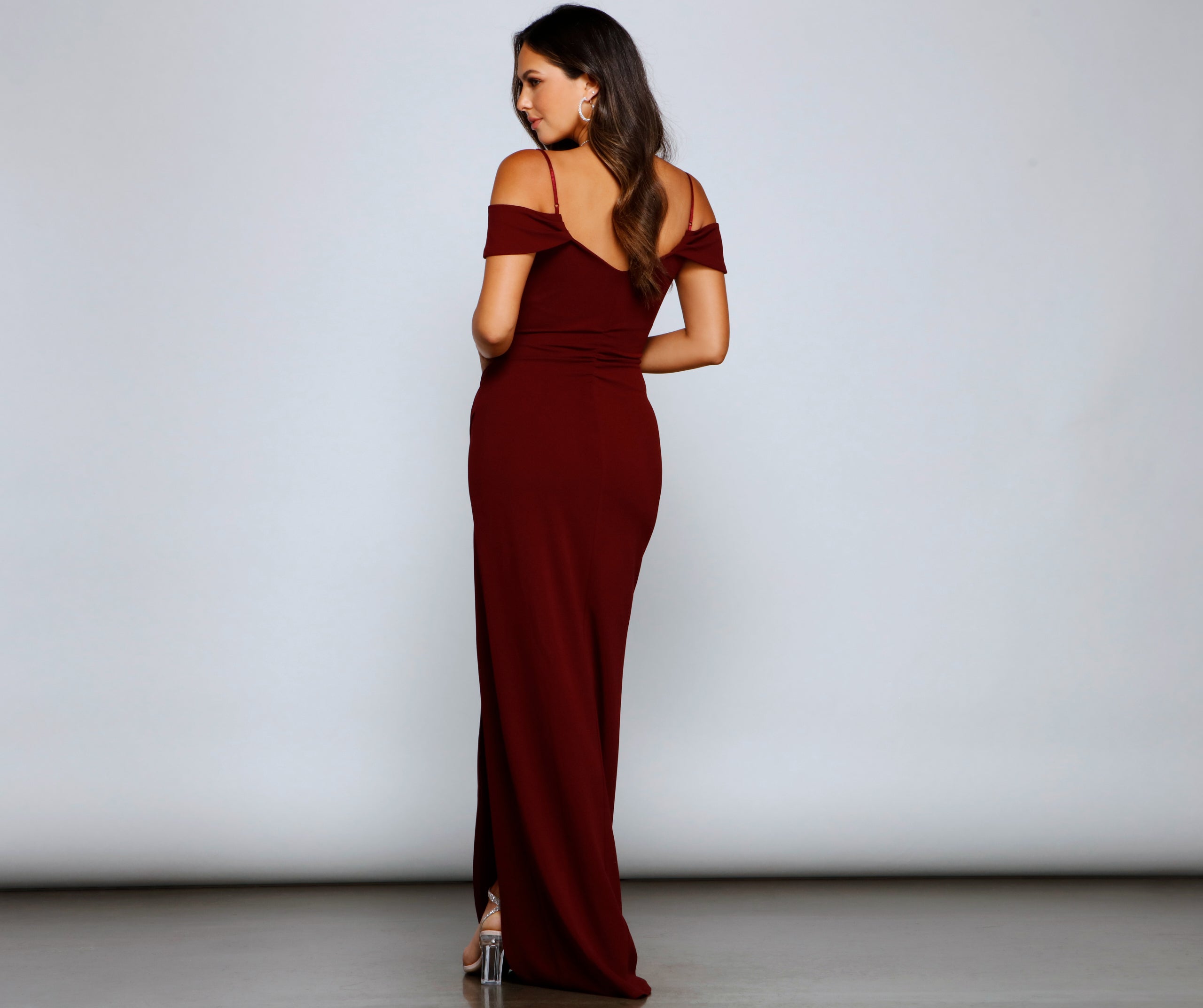 Eva Off-The-Shoulder Wrap-Front Formal Dress