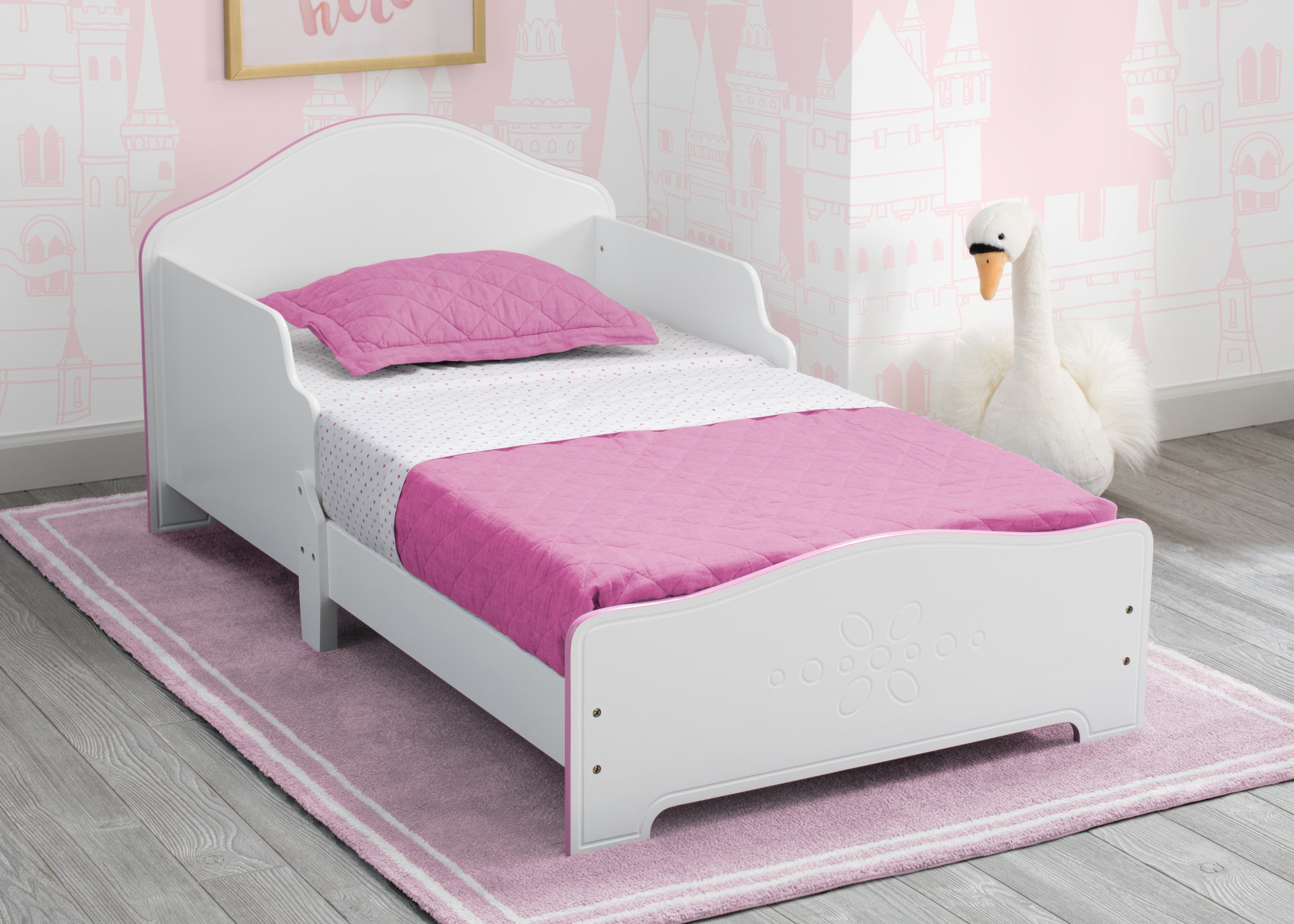 Wood Toddler Bed,  White/Pink