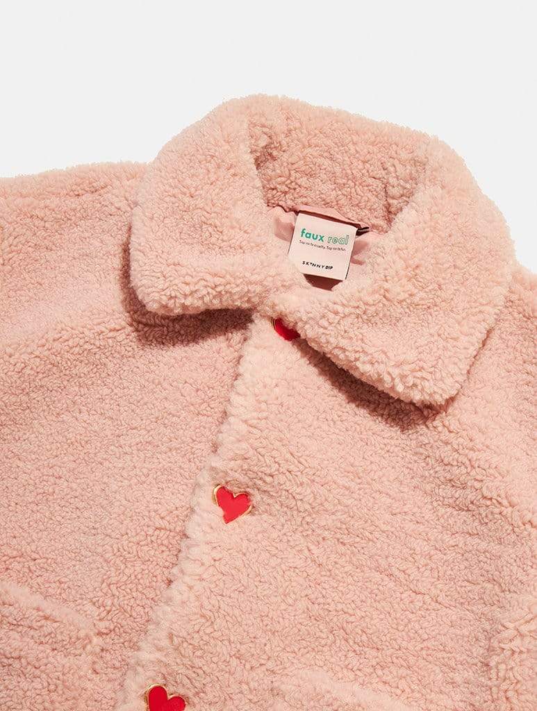Blush Pink Heart Teddy Coat CURVE