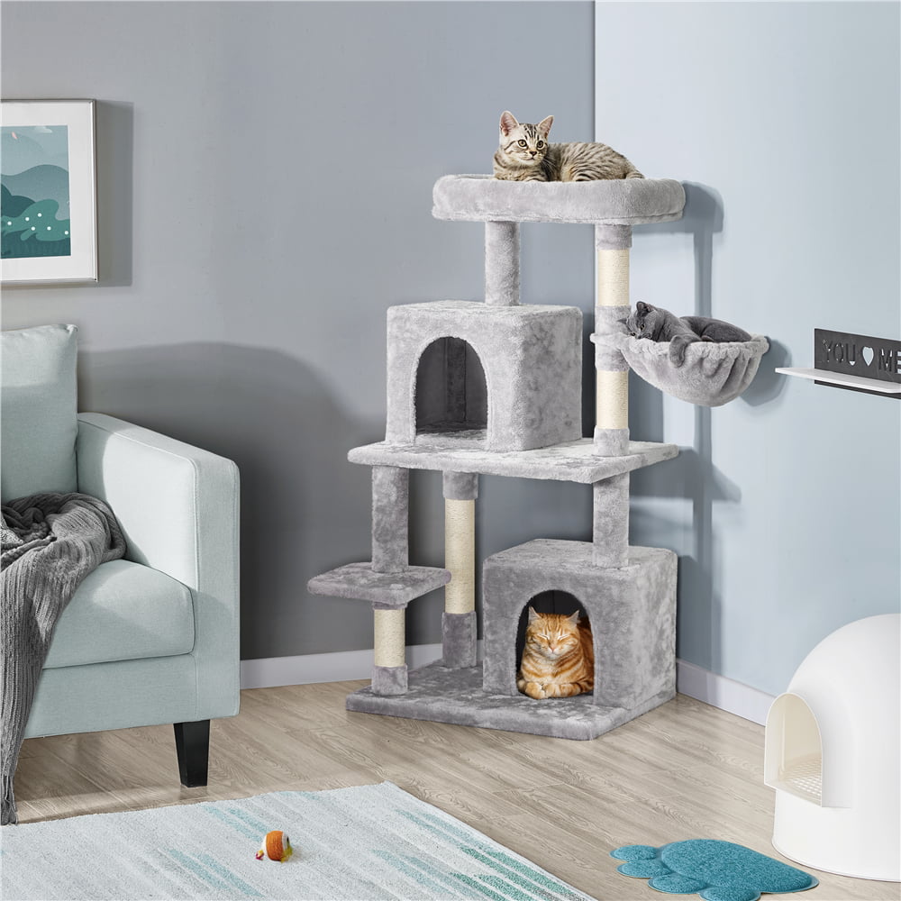Easyfashion Multi-Level Cat Tree Cat Condo with Top Perch， Light Gray