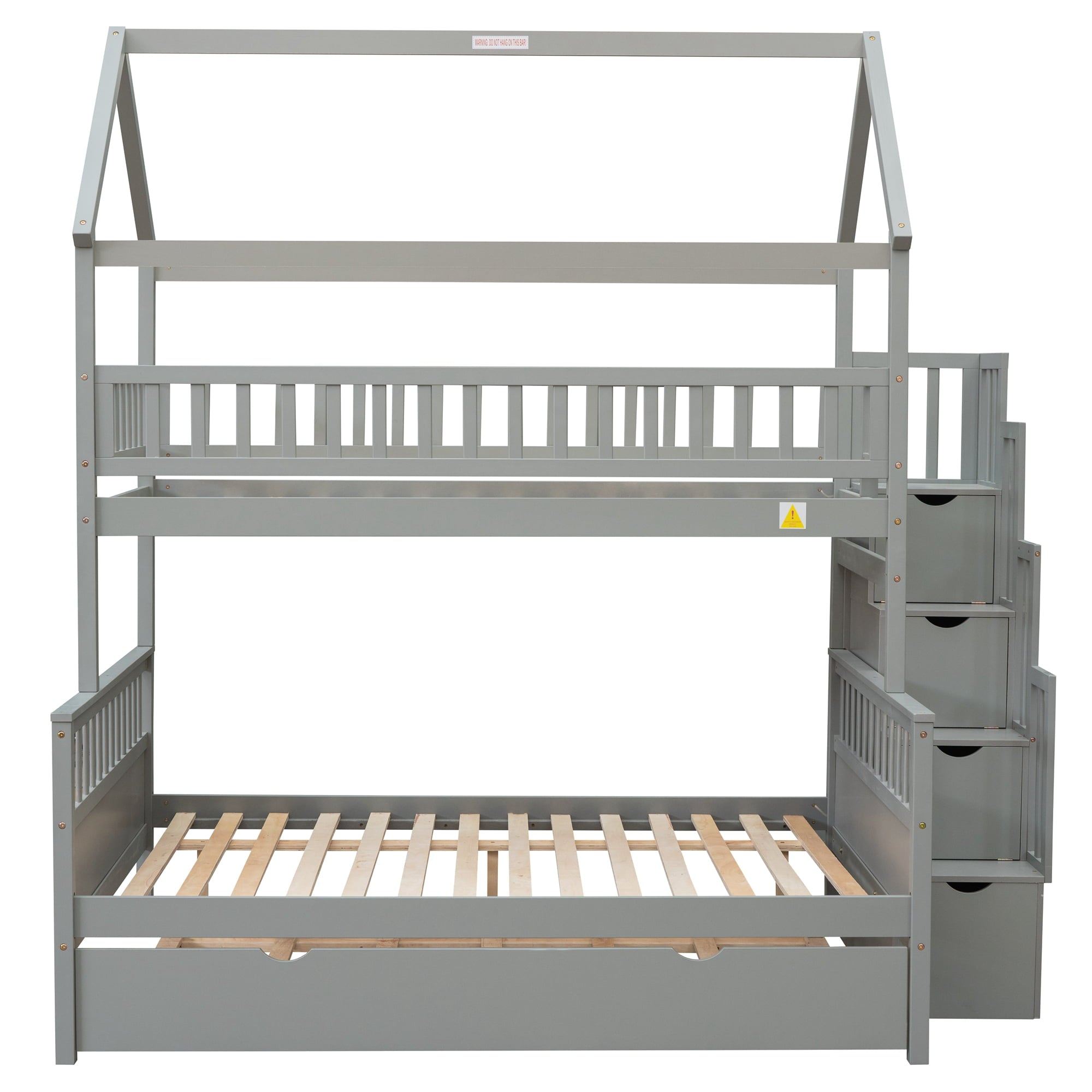 EUROCO Twin over Full House Bunk Bed with Trundle for Kids, Gray