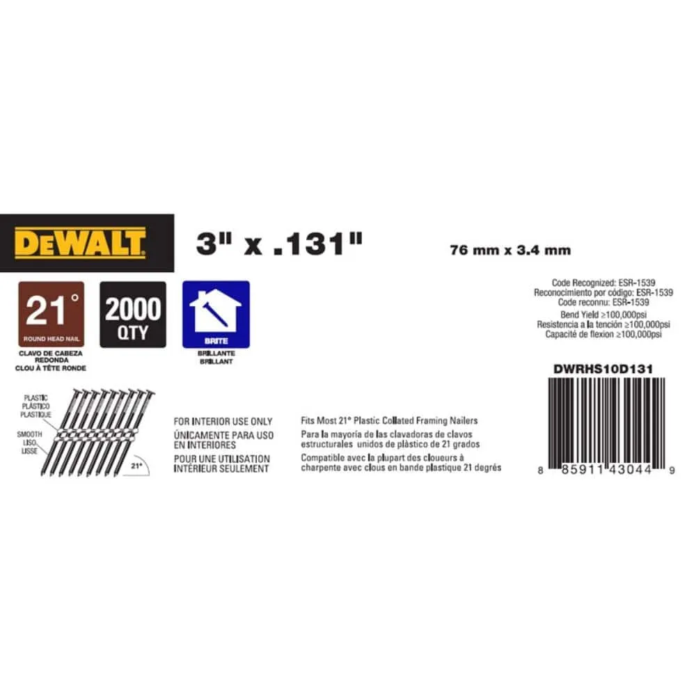 DEWALT 3 in. x 0.131 in. Metal Framing Nails (2000 per Box) DWRHS10D131