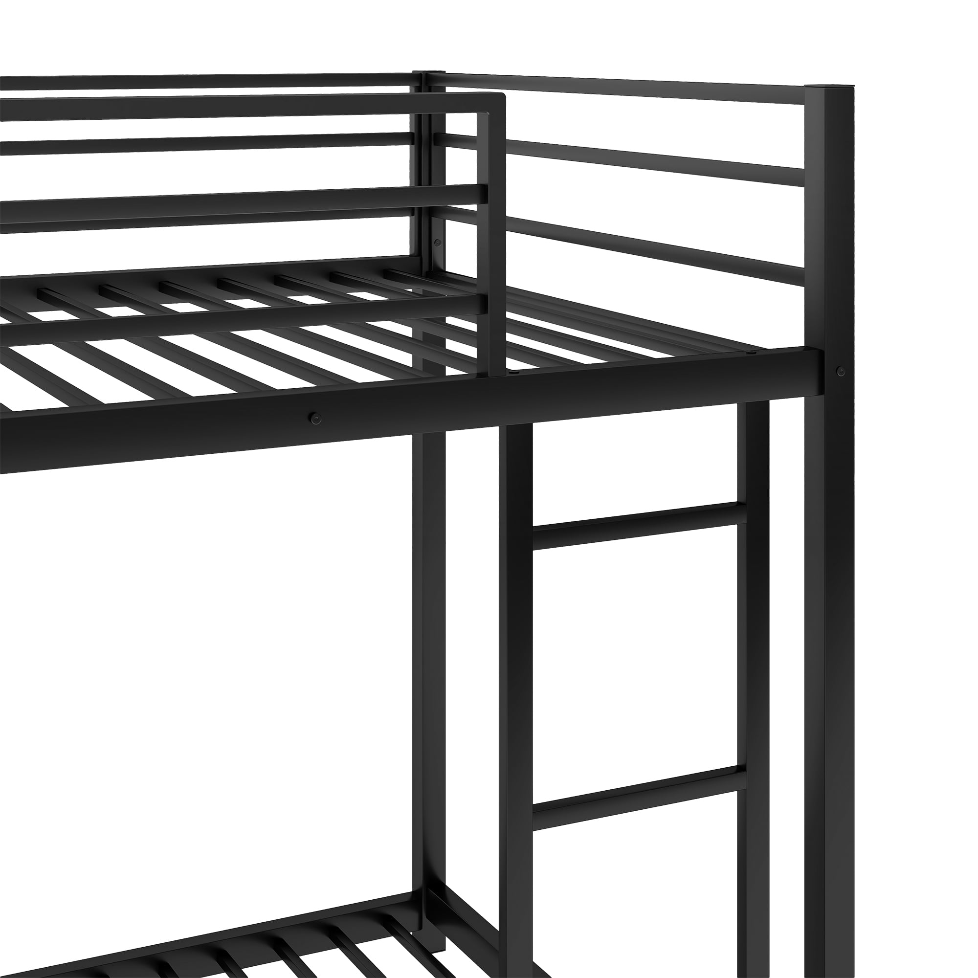 Jump Into Fun Bunk Bed, Twin over Twin Bunk Bed with 42 Sturdy Slats, Safety Guard Rail & Ladder, Metal Bunk Bed for Kids Teens, Low Bunk Bed for Boys Girls Dormitory Bedroom, Black